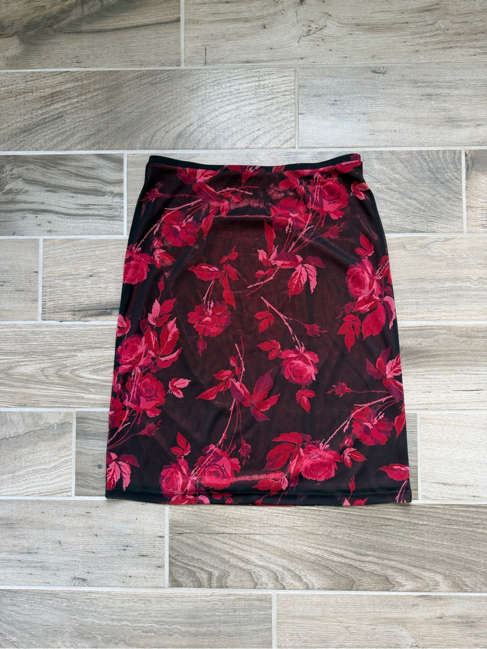 Y2K Express floral metallic midi skirt sz medium vampirella office siren chic